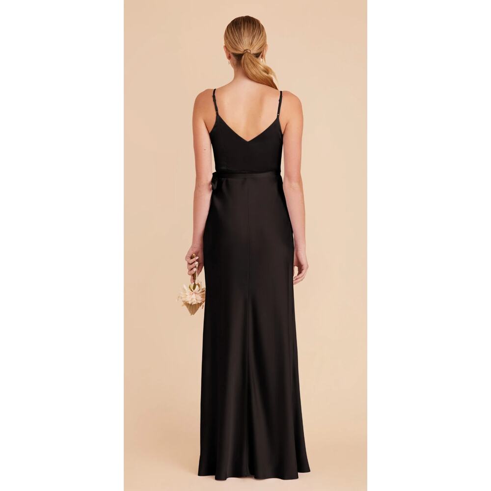 Birdy Gray Cindy Matte Satin Black Spaghetti Strap Black Wrap Dress XS - Picture 2 of 8